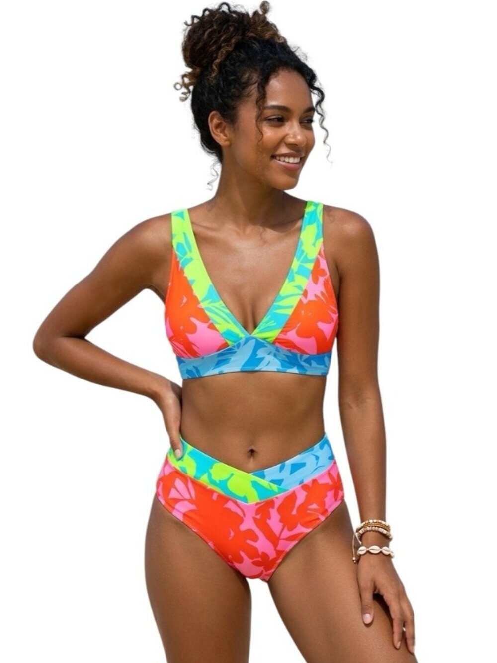 POPVIL Bikini Set M NWT Womens 2 Piece Tropical Print High Waist Swimsuit